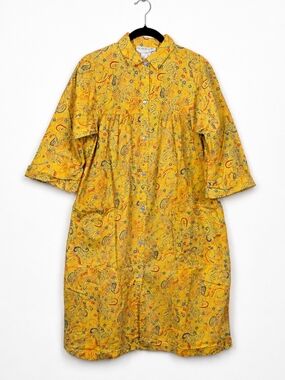 Vintage 70s/80s Models Coat Yellow Paisley House Dress Duster Cotton USA Size 12
